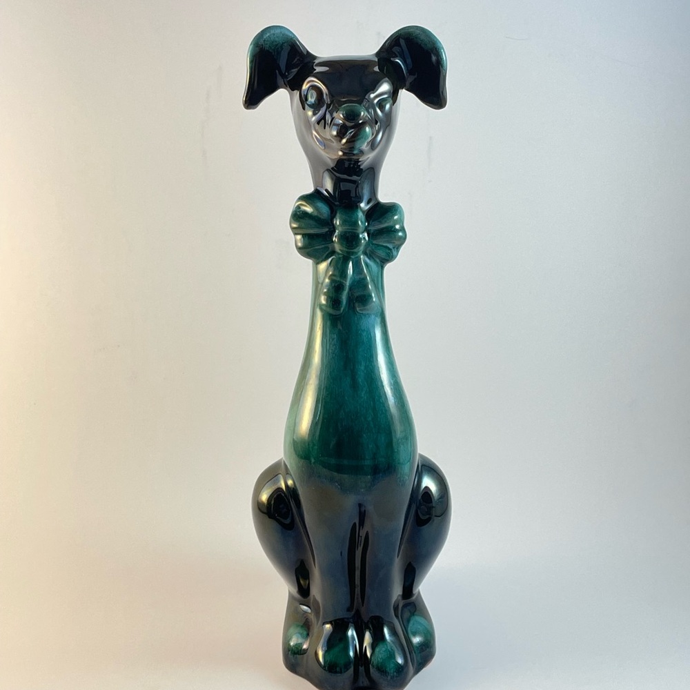 Blue Mountain Pottery Sitting Dog with Neck Bow